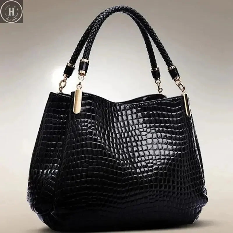Women's Bag Large Capacity Tote Daily Commute Women's Shoulder Bag Crocodile Print Bright Face Handbag Shopping HALALZEN
