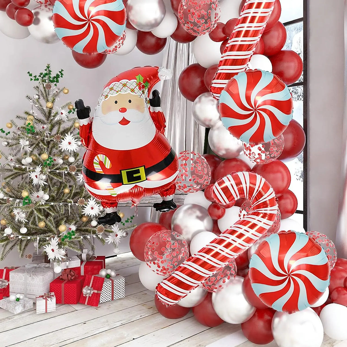 2025 Christmas Theme Decoration Balloon Chain Santa Claus Candy Cane Lollipop Aluminum Film Balloon Latex Balloon Chain