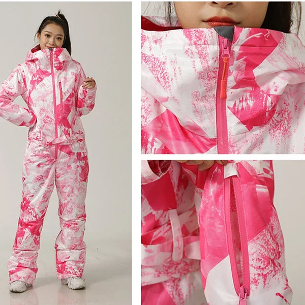 New One-Piece Ski Suits Women Outdoor Sports Snowboard Jacket Warm Jumpsuit Waterproof Winter Coveralls Sets Hooded Ski Jumpsuit