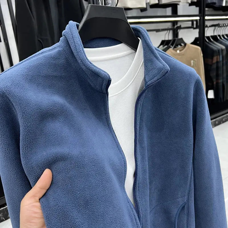 Men's Double-Sided Fce Hoodie Jaet Pure Color Warm Stand Collar Coat Winter Thiened Polyester Long Sve Casual Sle HALALZEN