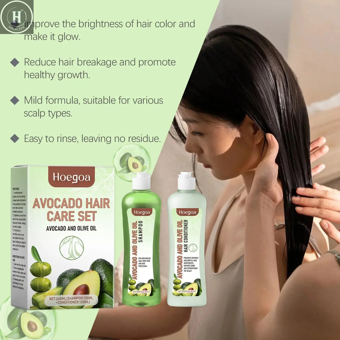 Hoegoa Avocado Oil Hair Care Set Improve Growth Thicken Deep Cleaning Plants Extract For Silky Hair Shampoo Conditioner Products HALALZEN