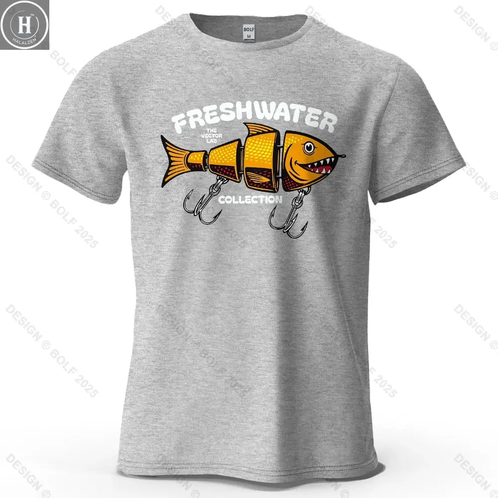 Fishing Lure Pattern Printed Men's T-Shirt 100% Cotton Oversized Fishing Hobby Graphic Tees for Women Tops Tees Streetwear HALALZEN