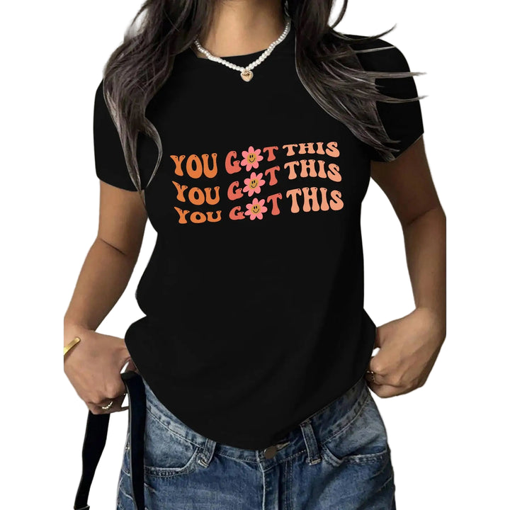 Women's Inspirational "You Got This" Flower Print T-shirt Short Sleeve Loose Casual Motivational Top Positive Boho Style