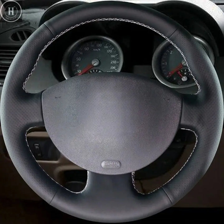 Black Artificial Leather Hand-stitched Car Steering Wheel Cover for Renault Megane 2 2003-2008 Kangoo 2008 Scenic 2 2003-2009 HALALZEN