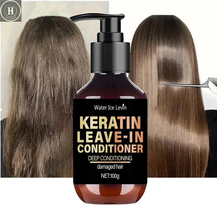Keratin Leave-In Conditioner with Biotin & Collagen - Repairs Damaged Hair for Deep Moisture, Softness & Shine, Hair Treatment. HALALZEN