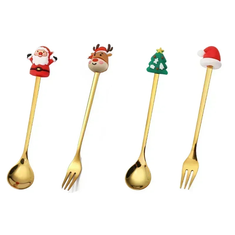 Christmas Decorations Home Christmas Table Decor Stainless SpoonsFork Cutlery Set Elk Xmas Tree New Year 2024 Navidad 2023 Gifts