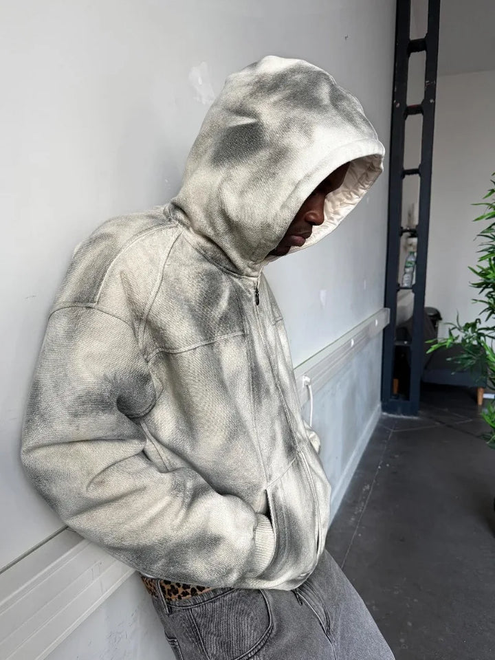 Retro High Street Washed Zipper Hoodie Goth Hip Hop Streetwear Women American Y2k Harajuku Fashion Oversized Sweatshirt Men