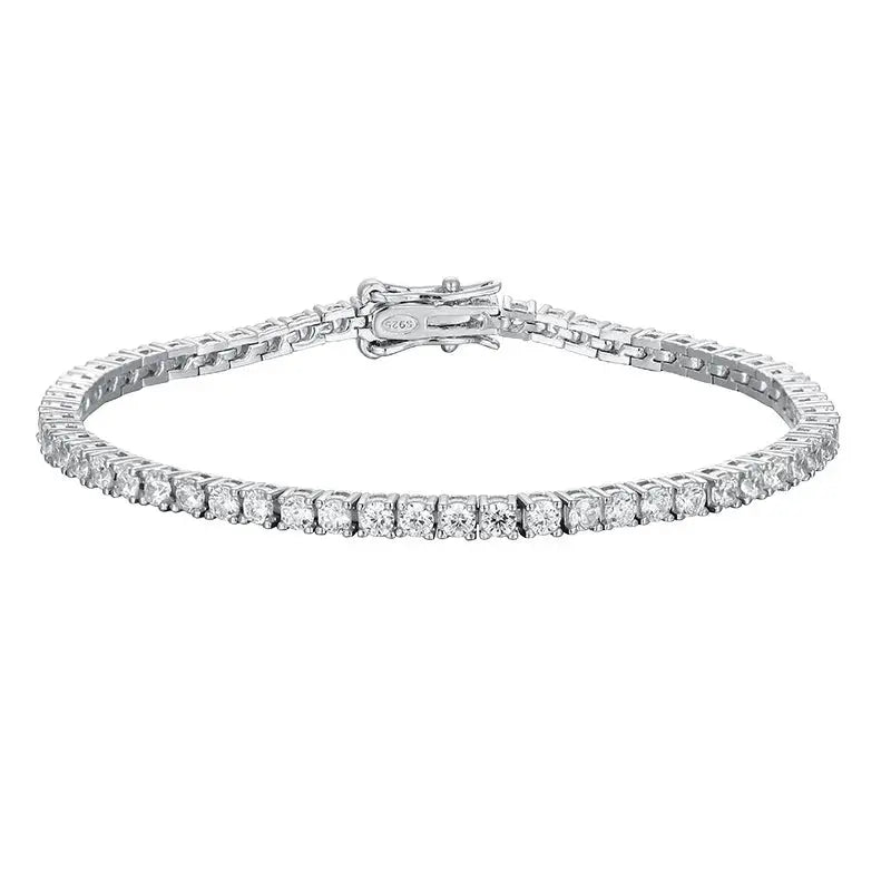 KNOBSPIN 2mm Moissanite Tennis Bracelet 925 Sterling Silver Plated White Gold Bracelet for Women Man Sparkling Party Jewelry HALALZEN