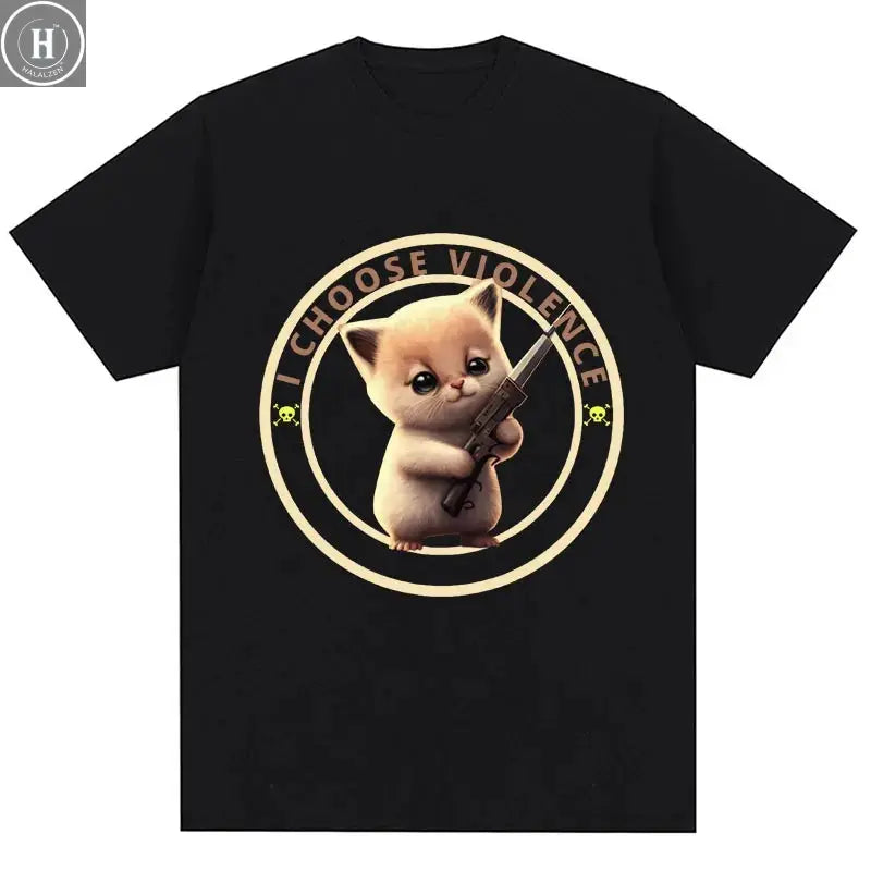 I Choose Violence T Shirt Funny Duck Humor Slogan Short Sleeve T-shirts Men Women 100% Cotton Loose Oversized T-shirt Streetwear HALALZEN