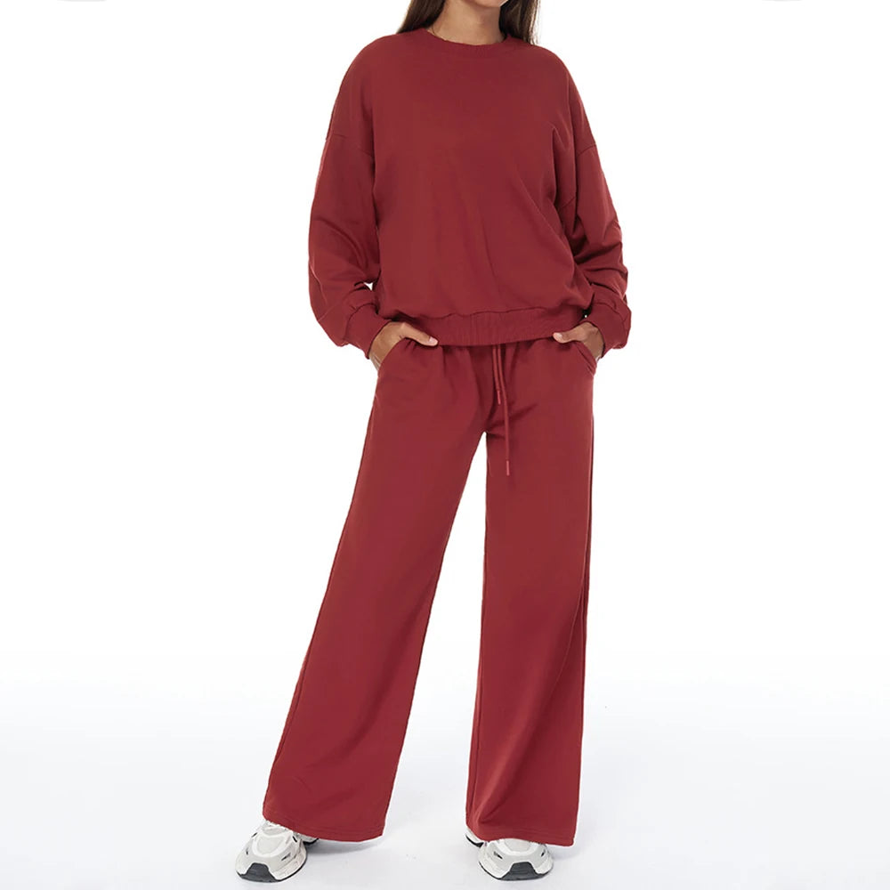 Autumn Winter Women's Pant Sets Sports Pullover Wide Leg Pants 2 Pieces Yoga Sets Gym Fitness Tracksuit Set Loose Hoodies Suits