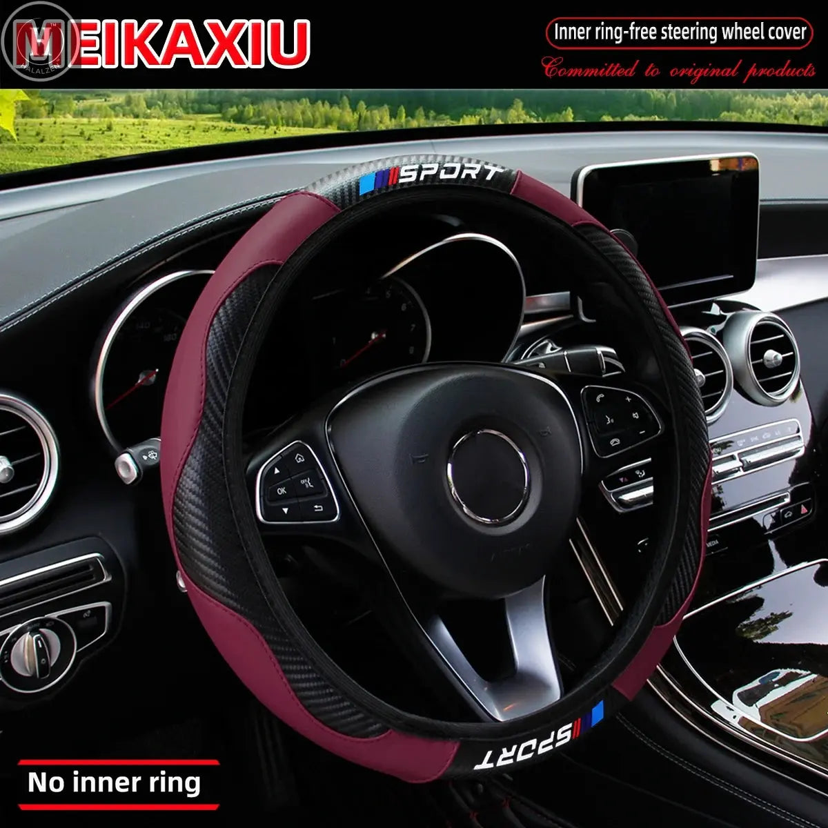 Carbon fiber leather SPORT car rimless steering wheel cover is suitable for 14.5 - 15-inch steering wheels as decoration items. HALALZEN