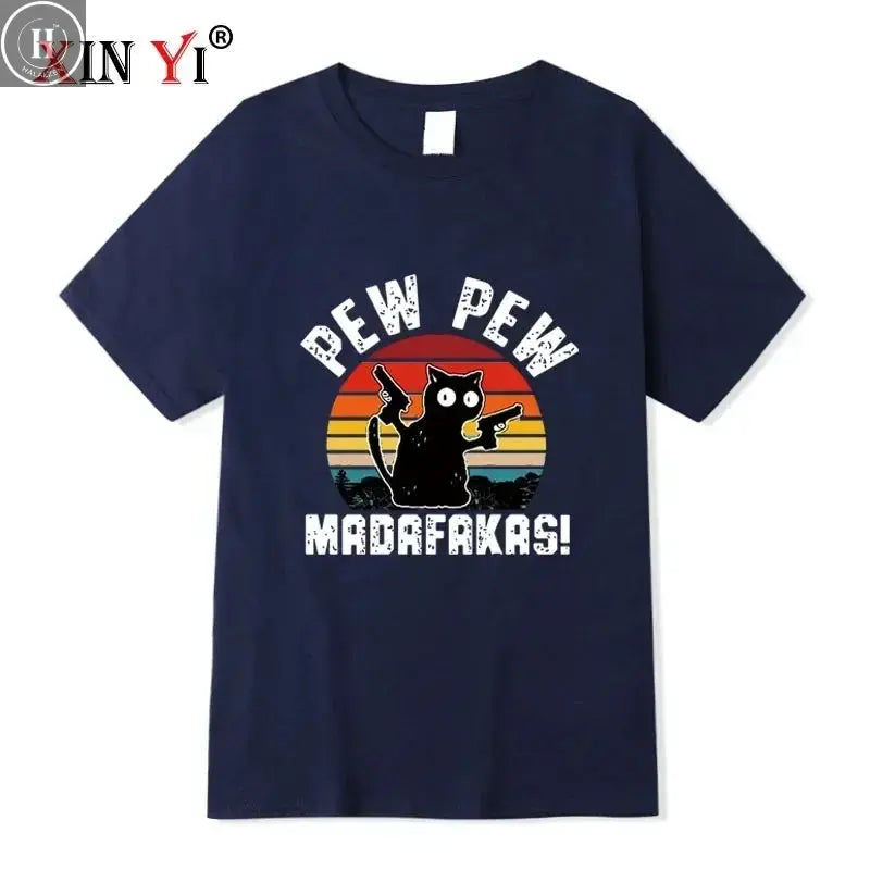 Summer Casual Men's High Quality T-shirt 100% Cotton Cool Funny Cat Printed T-shirt Casual O-neck Loose for Men T Shirt Tees Top HALALZEN