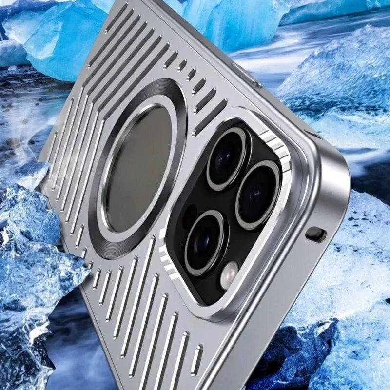 for IPhone 12 13 14 15 16 Pro Max Series MagSafe Case Luxury Metal Heat Dissipation Magnetic Phone Cases Aluminum Cooling Cover