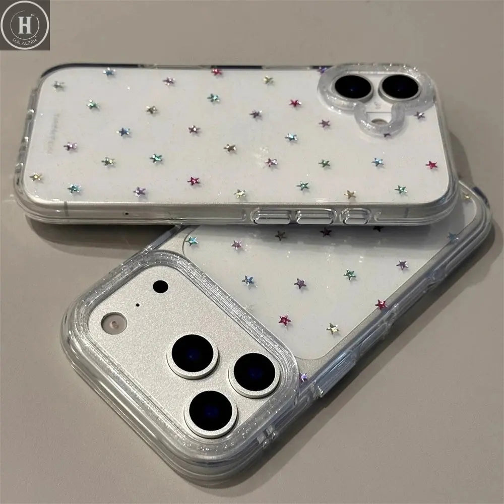 Glitter Shiny Stars Imd Transparent Back Cover for Iphone 17 16 Pro Max 13 14 15 Promax Ins Protector Shockproof Phone Case Halalzen UK