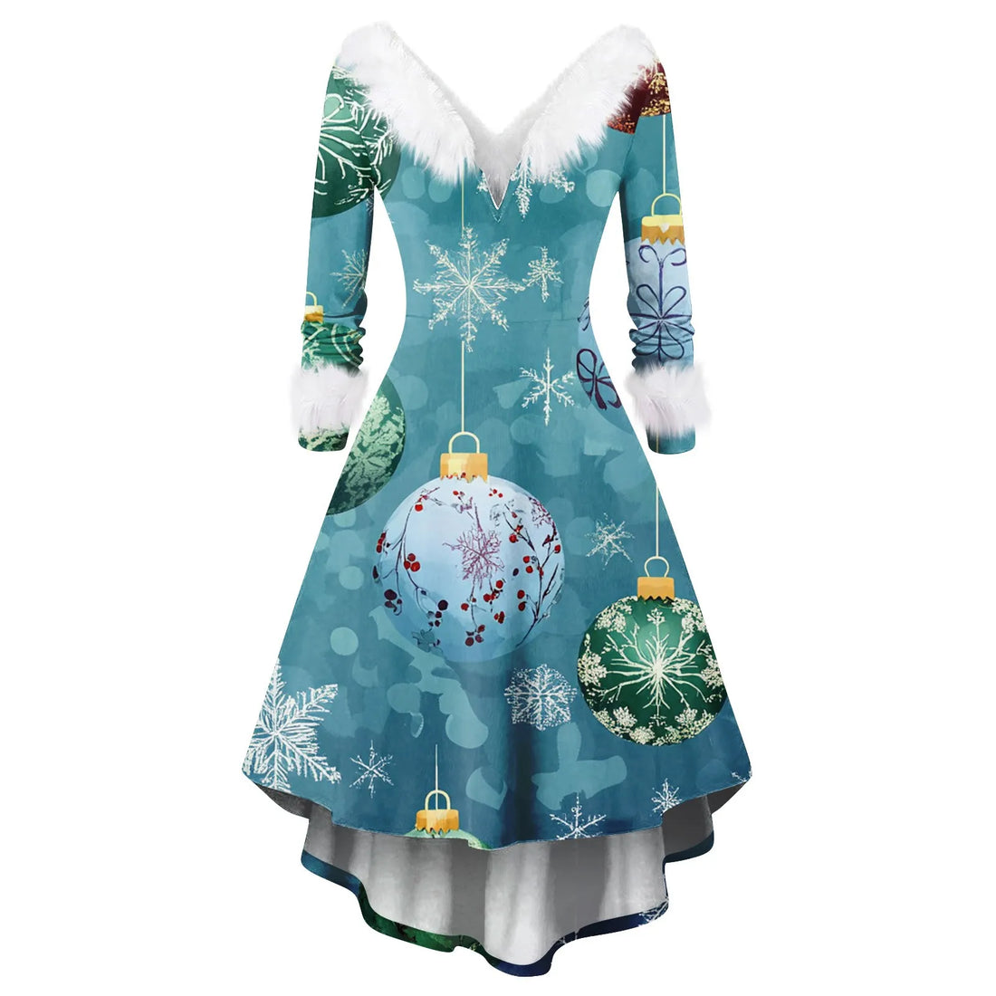 Women Winter Furry Plush Party Dress Female Long Sleeve Irregular A -line Dress