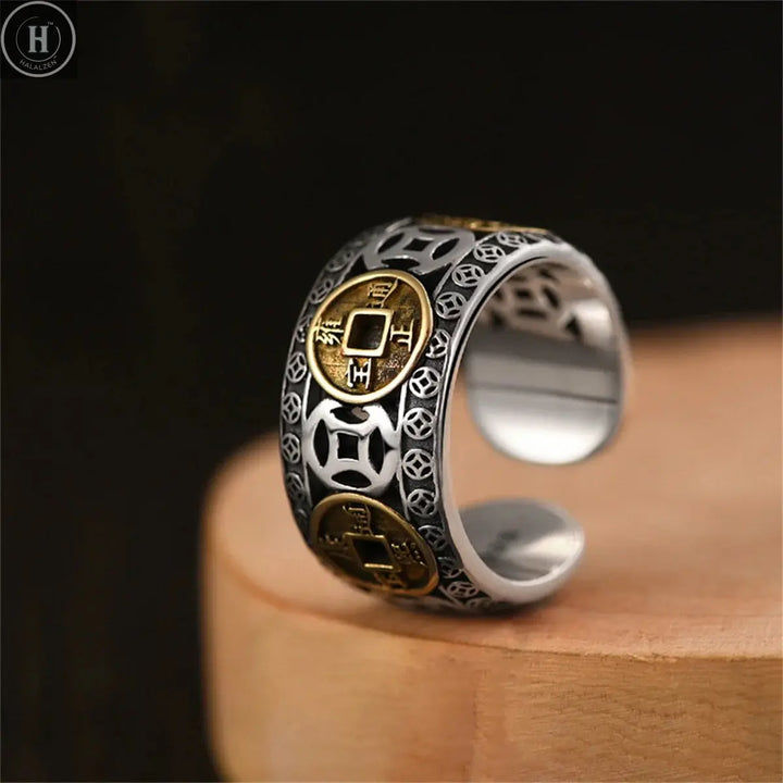 Chinese Style Vintage Copper Coin Opening Ring For Men Women Unisex Feng Shui Pixiu Rings Amulet Wealth Lucky Jewelry Best Gift HALALZEN