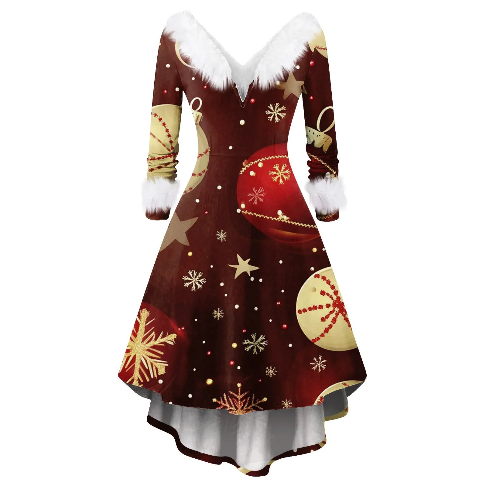 Women Winter Furry Plush Party Dress Female Long Sleeve Irregular A -line Dress