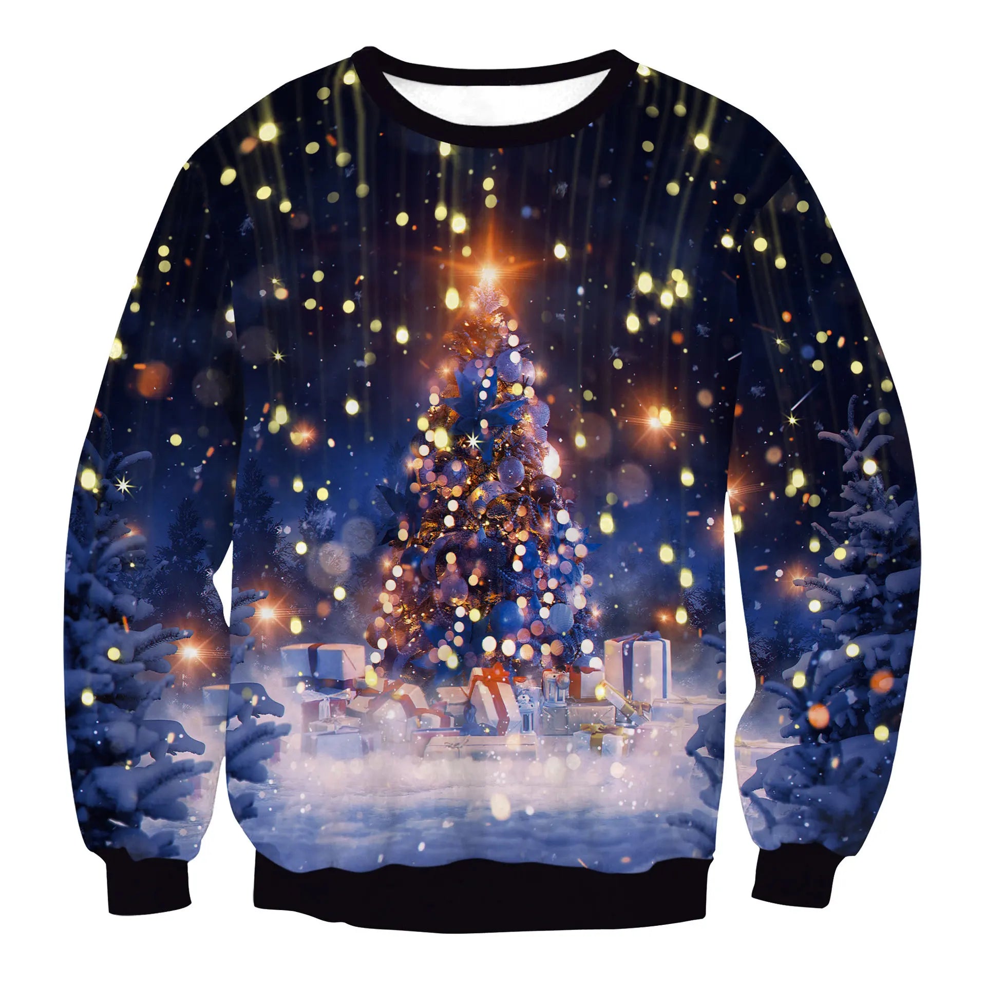 Men Women Crewneck Xmas Sweatshirt 3D Christmas Tree Gift Print Holiday Party Jumper Tops Pullover Alpaca Ugly Christmas Sweater