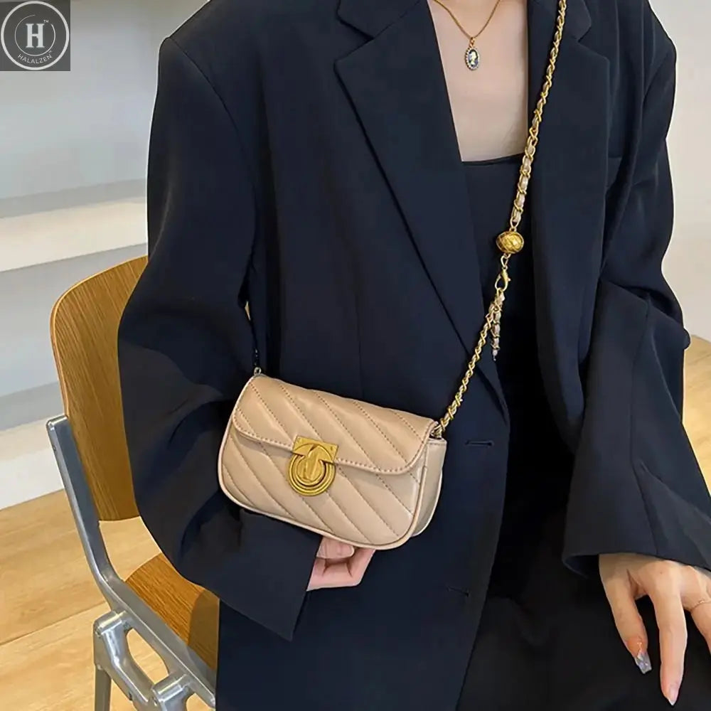 PU Leather Chain Shoulder Bag Leisure Swivel Lock Rhombic Lattice Crossbody Bag Large Capacity Underarm Bag Women Girls HALALZEN