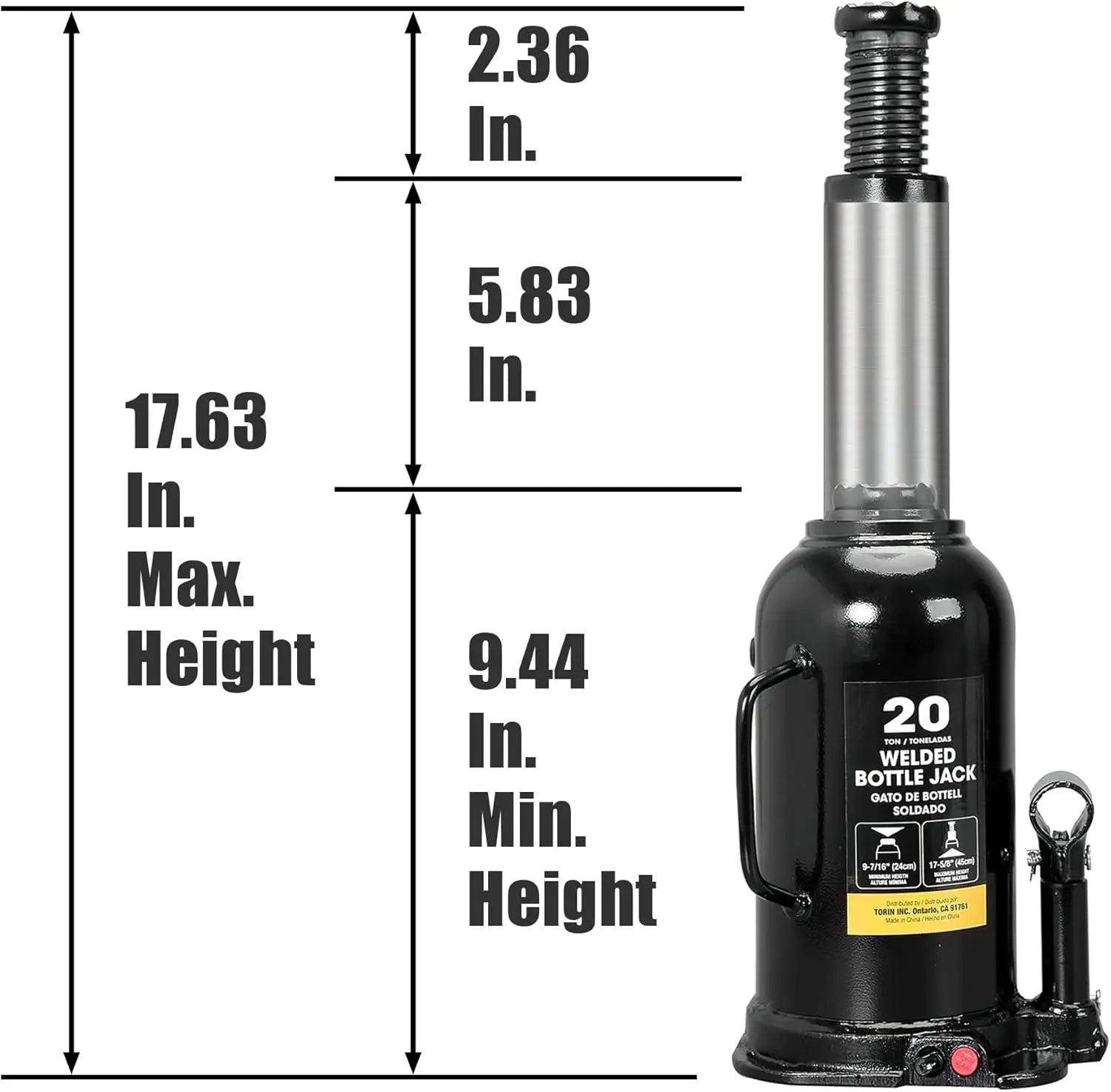 Heavy Duty Hydraulic Bottle Jack, 20 Ton Capacity, for Cars and Trucks
