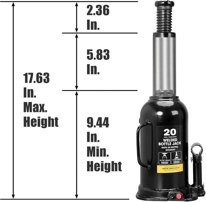 Heavy Duty Hydraulic Bottle Jack, 20 Ton Capacity, for Cars and Trucks