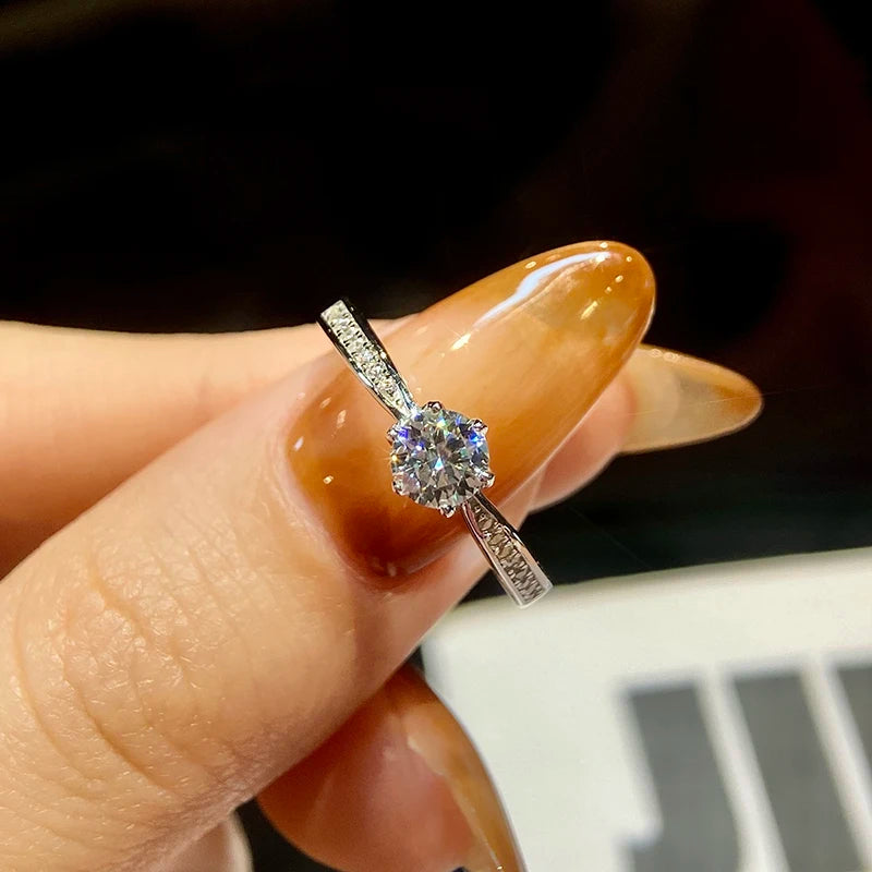 GRA Luxury Real 0.5-1CT Moissanite Diamond Rings for Women Engagement 925 Sterling Silver Original Gemstone Fine Jewelry