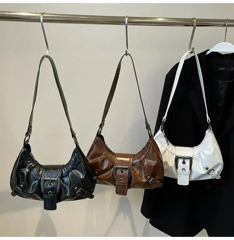 Y2K Retro Pleated Hobo Shoulder Bag for Women Hot Selling Maillard Style Underarm Bag Clutch Handbags for Travel Work Shopping HALALZEN