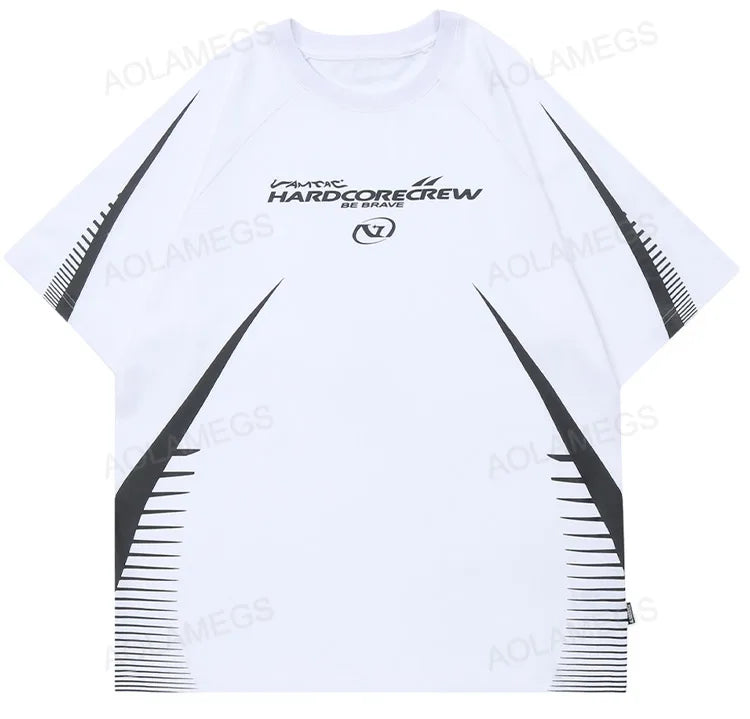 Streetwear Men Oversized Tshirts Black White Splicing Graphic Print T-shirt Hip Hop Harajuku Top Tees Loose Casual Short Sleeves