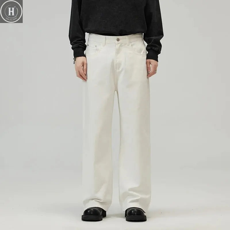 Baggy Wide-leg Jeans 100% Cotton Comfortable Breathable Autumn Casual Denim Pants Loose Straight Trousers Fashion Streetwear Halalzen UK
