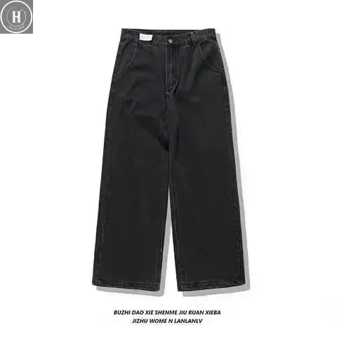 American Street Trend Letter Embroidered Loose Jeans Men Harajuku Y2K New Hip Hop Oversized Wide-leg Pants Unisex Mopping Jeans HALALZEN