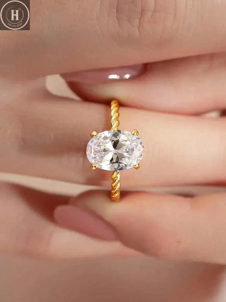 925 Sterling Silver Elliptical Horse Eye Fashionable Zircon Ring For Women Engagement Wedding Luxury High Quality Fine Jewelry HALALZEN