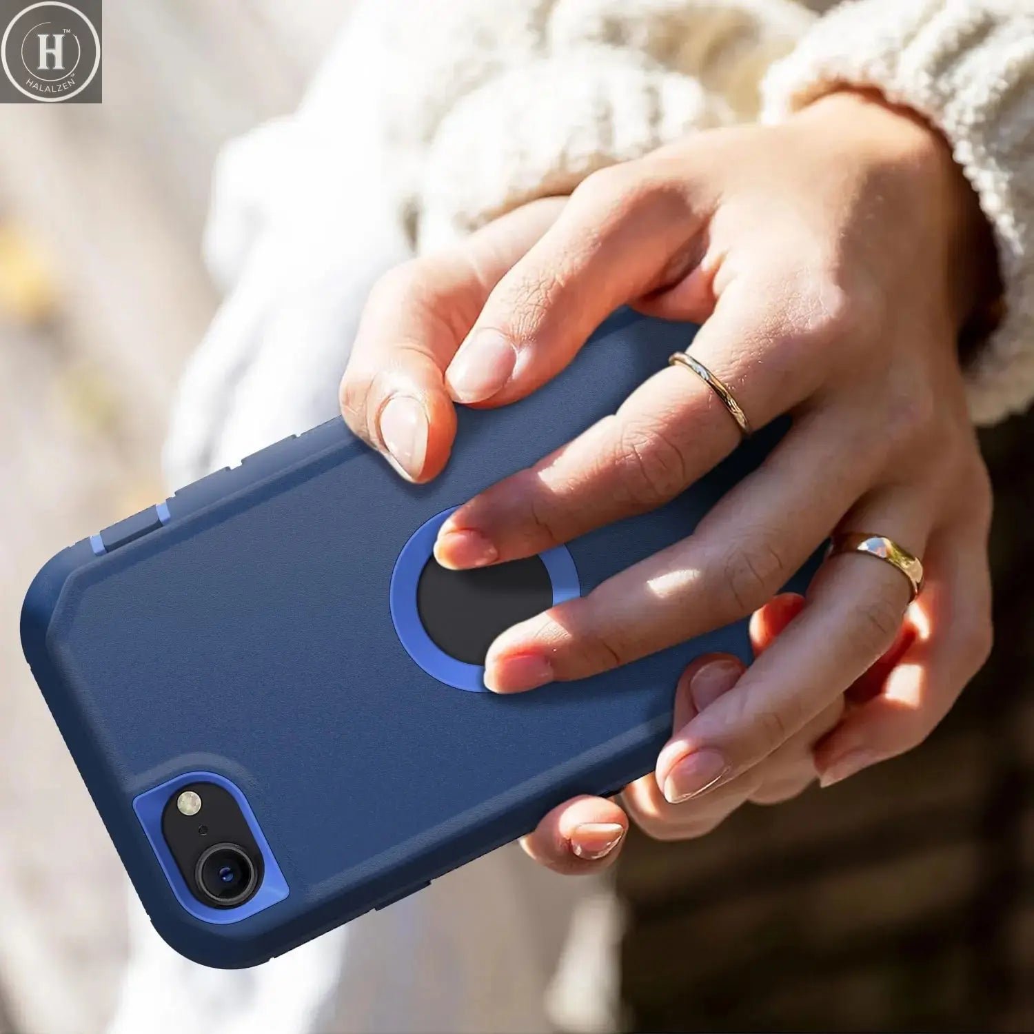 Blue Phone Case For iPhone SE 3rd (2022) For iPhone SE 2nd (2020) Heavy Duty Shockproof Rugged 3-Layers Hard Cover Halalzen UK