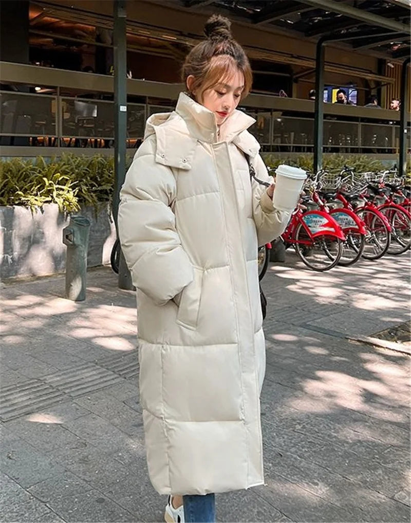 Winter Jacket 2023 New Long Straight Coat Casual Women Parkas Clothes Hooded Waterproof Jacket Female Snow Wear Outerwear