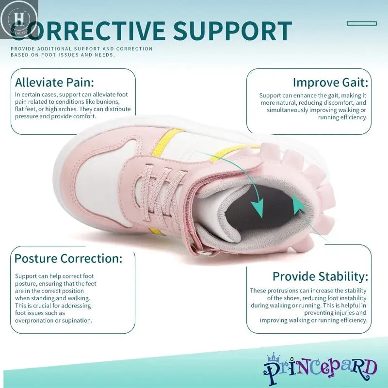 Child sneakers Princepard Orthopedic Shoes with Arch Support Pink Lace Decorate for Girls Casual Footwear with Arch Support Halalzen UK