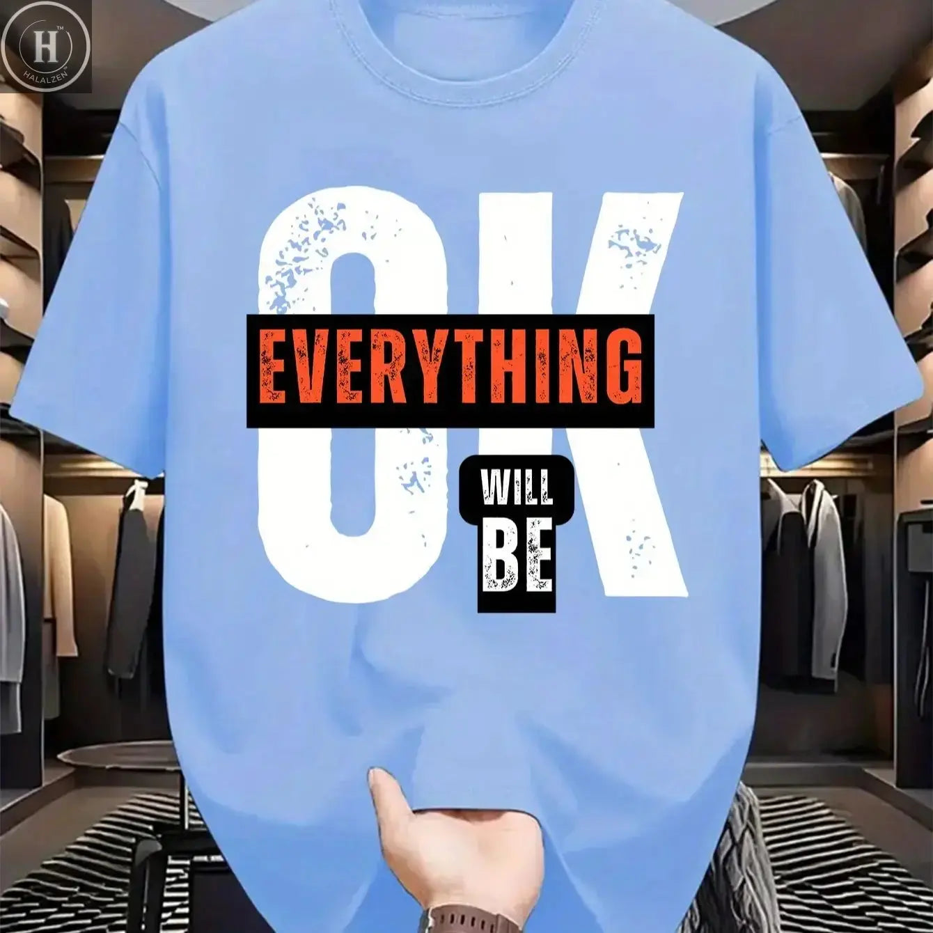 Men's summer 100% cotton fashionable casual loose classic Blessed pattern printed sports round neck short sleeved T-shirt top HALALZEN