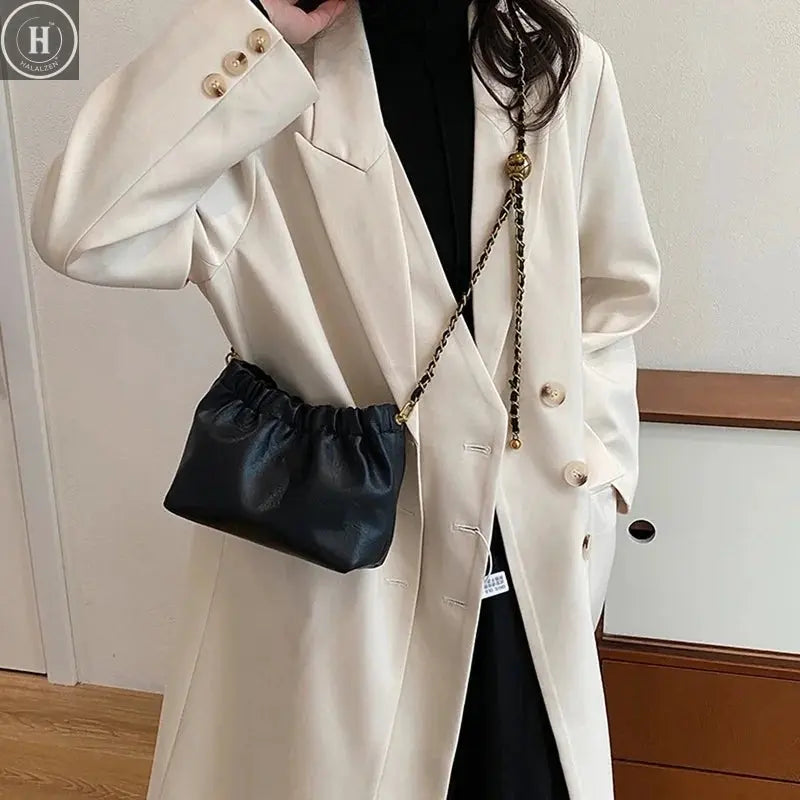 Women Chain Shoulder Bag Versatile Crossbody Tote Bag Casual Pleatd Hobo Bag Satchel Sling Bag Girl Stylish Purse HALALZEN