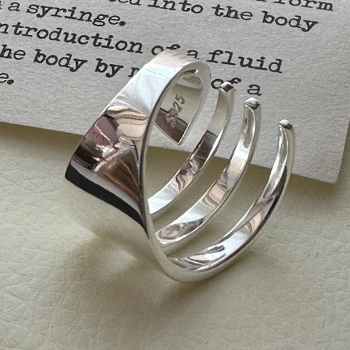 PANJBJ 925 Sterling Silver Hollow Out Rings For Women Three Layered Cross Punk Irregular Vintage Jewelry Gift Dropshipping