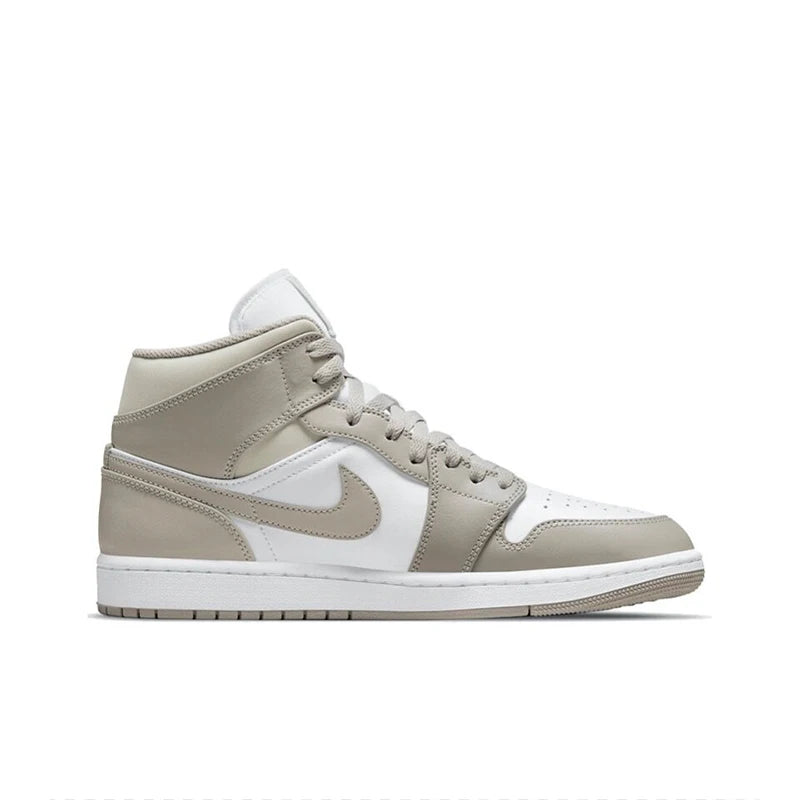 Original Air Jordan 1 Mid "Light Smoke Grey" "Wolf Grey"For Men's Retro Classic Basketball Sneakers Shoes