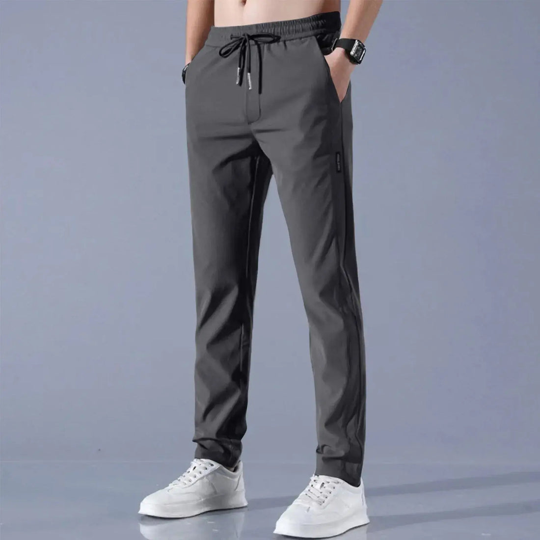 Men Fast Dry Stretch Pants Ice Silk Trousers Solid Color Mid-Waist Loose Breathable Straight-Leg Casual Pants Thin Sports Pants Halalzen UK