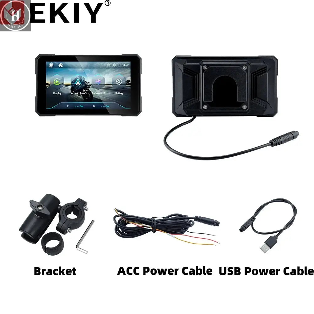 EKIY Wireless CarPlay Moto Android Auto 5.0 inch Portable Digital Dashboard Motorcycle Navigation GPS Removable Display Screen HALALZEN