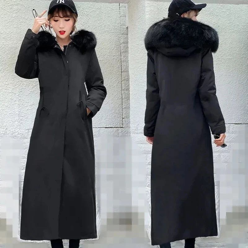 2024 Winter Big Fur Collar Women Parka Long Snow CoatWool Liner Warm Streetwear Jackets Female Windproof Rainproof Warm Outwear