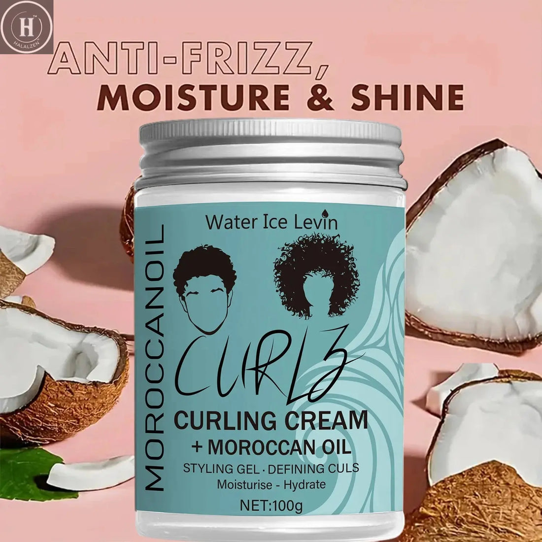 Coconut Oil Curling Cream - Hydrating Curl Definition, Softness & Shine, Frizz Control, Winter Hair Care, All Hair Types HALALZEN