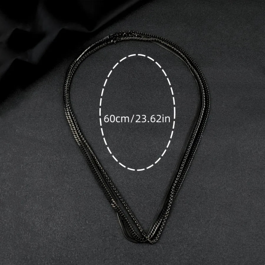 3pcs Men's Black Stainless Steel Necklace Set - Punk Gothic Chain Link Design for Daily Wear