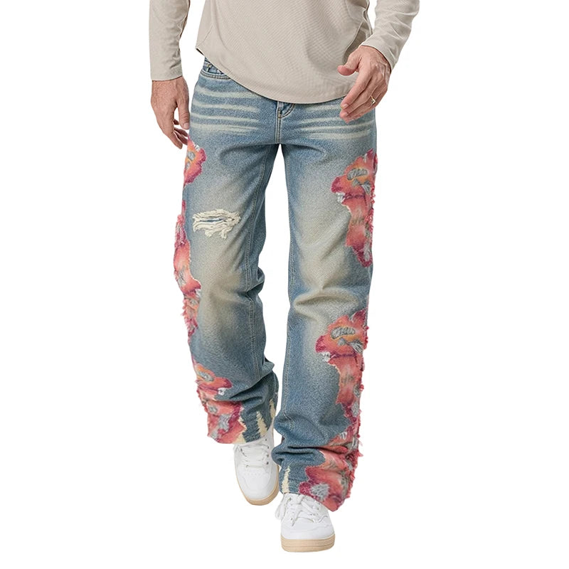 Men s Distressed Patchwork Denim Jeans with Pockets for Spring and Fall Fashion Casual Wear