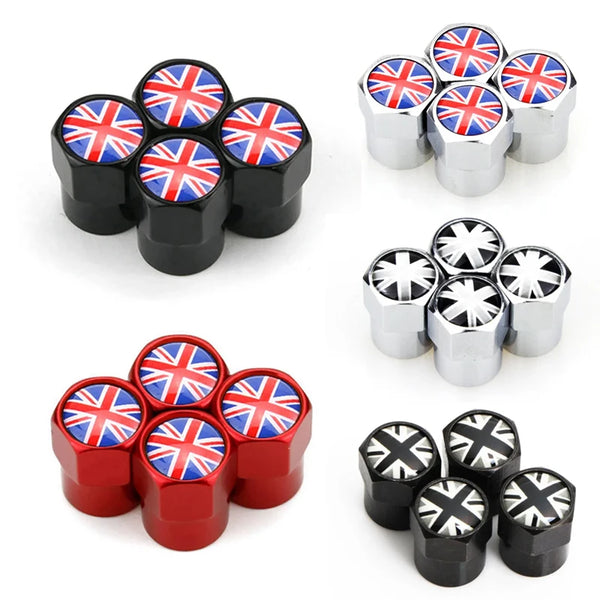 4Pcs UK Flag Car Wheel Tire Stem Air Valve Caps Covers For MINI COOPER S JCW F55 F56 F60 R55 R56 R60 Exterior Auto Accessories