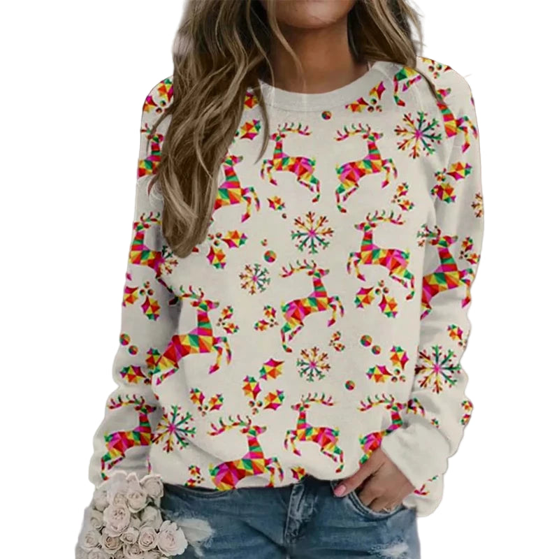 3D Print Women's Sweatshirts Christmas Snowman Sweatshirt Santa Claus Casual Crewneck Hoodie Y2k Street Fashion Pullover Tops