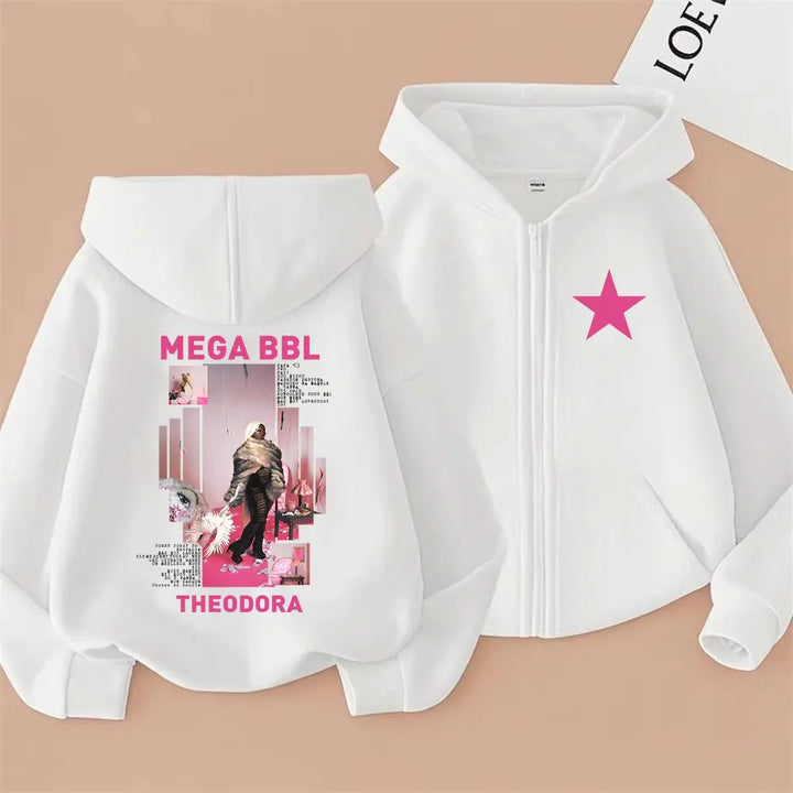 Rapper Theodora Mega Bbl Album Zipper Hoodie Men Women Hip Hop Fashion Pop Music Streetwear Male Casual Vintage Zip Up Jacket