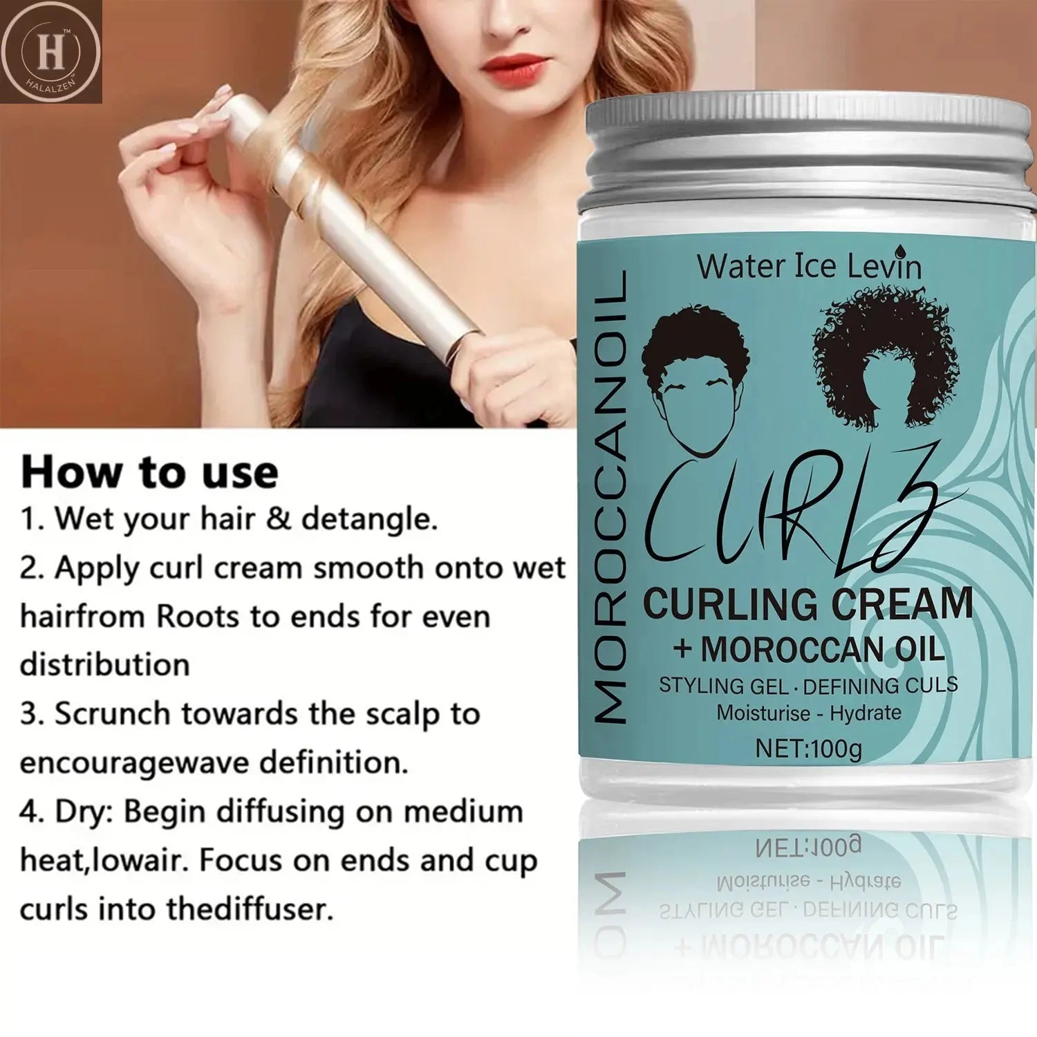 Coconut Oil Curling Cream - Hydrating Curl Definition, Softness & Shine, Frizz Control, Winter Hair Care, All Hair Types HALALZEN