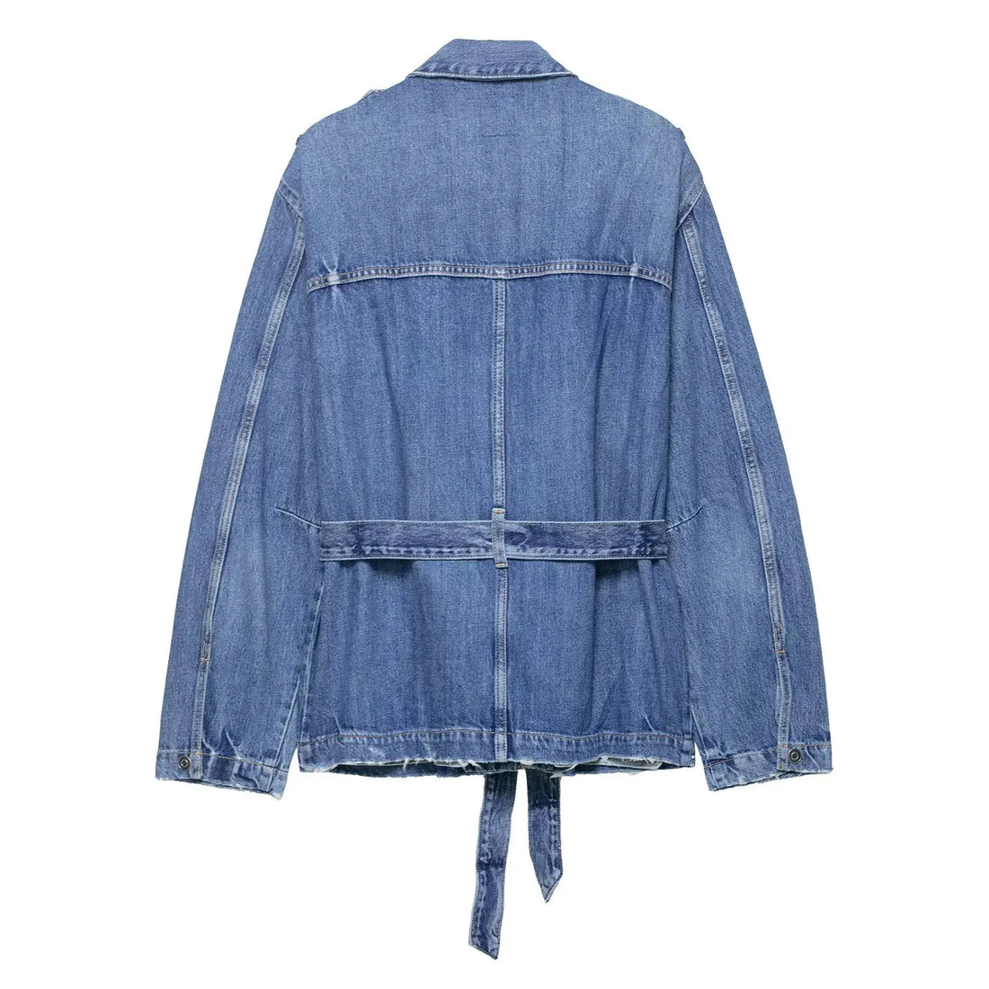 KIDCRKJ Elegant Women Spring Denim Jacket Lace Up Lapel Collar Full Sleeve Jean Outwear For Lady Stylish Desinged Female Coat