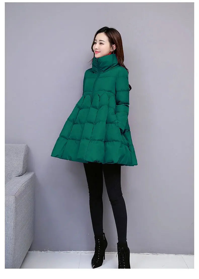 Womens Padded Down Jacket Long Loose Coat A-line Poncho Parkas Thick Skirt Cotton Outwaer Female Fashion New Winter Jacket